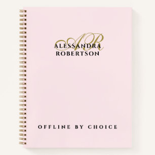 Cuaderno Monograma Divertido Inspirador Rosa Pastel Dorado