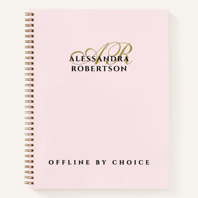 Cuaderno Monograma Divertido Inspirador Rosa Pastel Dorado  (Anverso)