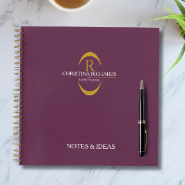 Cuaderno Monograma Dorado Borgoña Moderno Negocios Elegante
