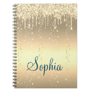 Cuaderno Monograma Dorado Brillo Goteo Glitter Metálico