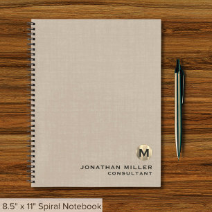 Cuaderno Monograma dorado de lino beige profesional
