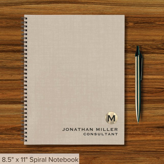 Cuaderno Monograma dorado de lino beige profesional (Subido por el creador)