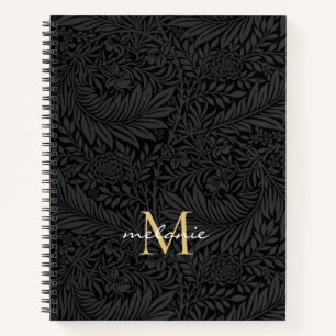 Cuaderno Monograma dorado floral negro elegante