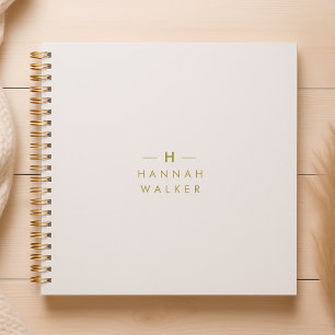 Cuaderno Monograma Dorado Gris   Minimalista Elegante Moder