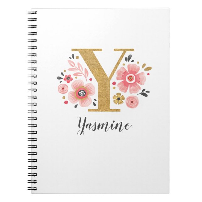 Cuaderno Monograma dorado Letra inicial Y floral (Frente)