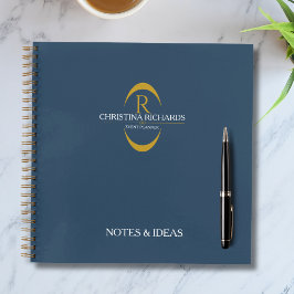 Cuaderno Monograma dorado Navy Blue Modern Elegant Business