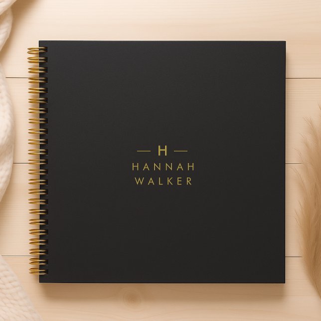 Cuaderno Monograma dorado negro | Elegante Minimalista mode (Subido por el creador)