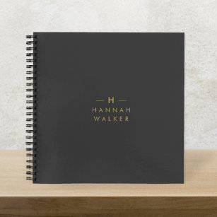 Cuaderno Monograma dorado negro   Elegante Minimalista mode