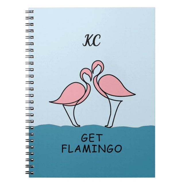 Cuaderno Monograma dos flamencos rosas en la cita del agua (Frente)