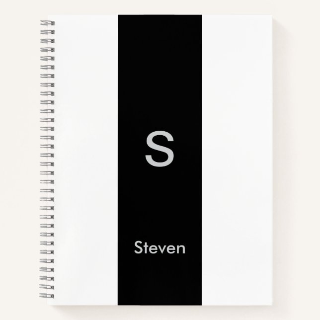 Cuaderno Monograma dos tonos moderno negro y blanco (Anverso)