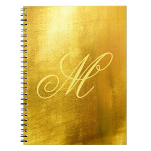Cuaderno Monograma Elegante Amarillo Hoja de Oro Falso Bril