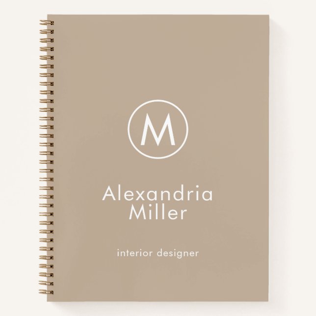 Cuaderno Monograma elegante beige mínimo (Anverso)