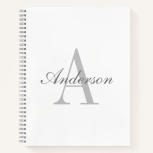 Cuaderno Monograma elegante blanco y gris