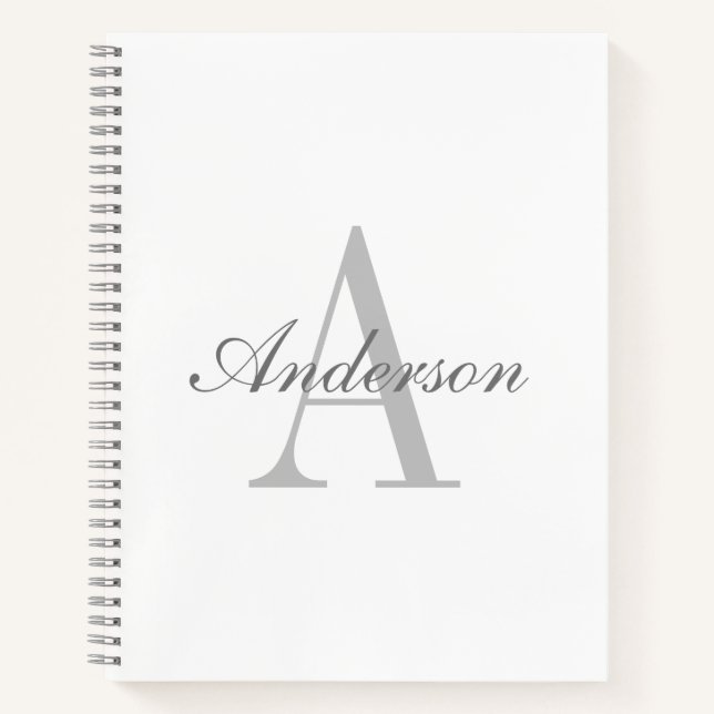 Cuaderno Monograma elegante blanco y gris (Anverso)