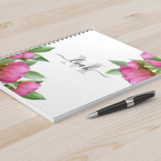 Cuaderno Monograma Elegante Bonito Floral Vintage Pink Peon