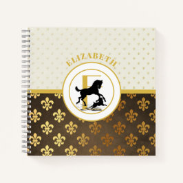 Cuaderno Monograma Elegante Caballo Perro Oro Bronce Fleurd