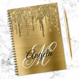 Cuaderno Monograma Elegante con Brillo de Lámina Dorada
