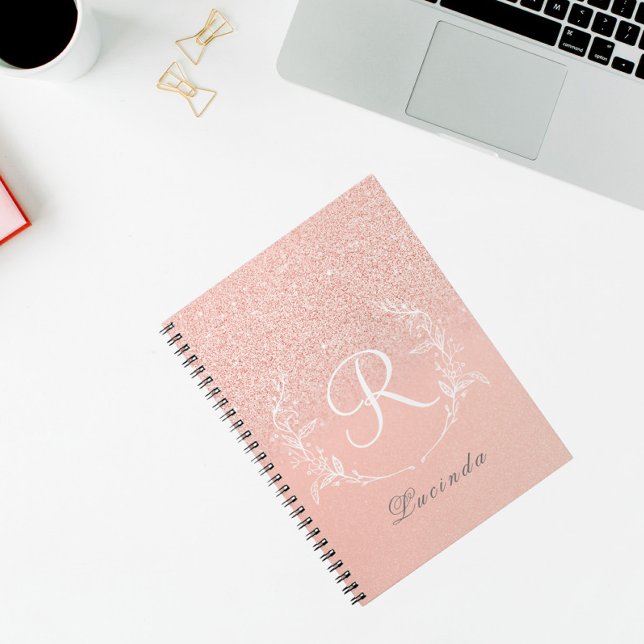 Cuaderno Monograma elegante con brillo de oro rosa  (Subido por el creador)