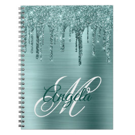Cuaderno Monograma elegante con goteo de brillo de lámina c