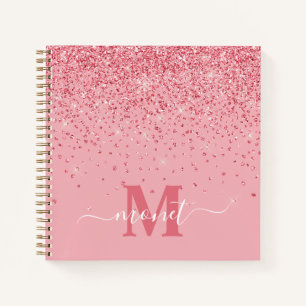 Cuaderno Monograma elegante con purpurina rosa