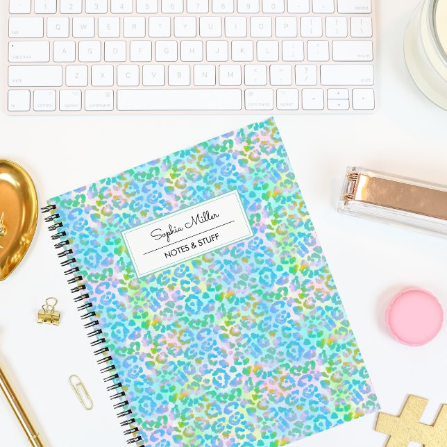 Cuaderno Monograma elegante de color de agua verde Leopard  (Subido por el creador)