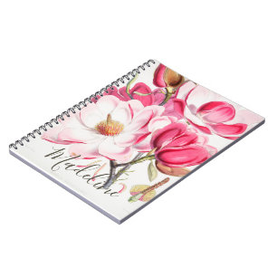 Cuaderno Monograma elegante de color rosa floral Primavera 