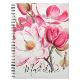 Cuaderno Monograma elegante de color rosa floral Primavera 