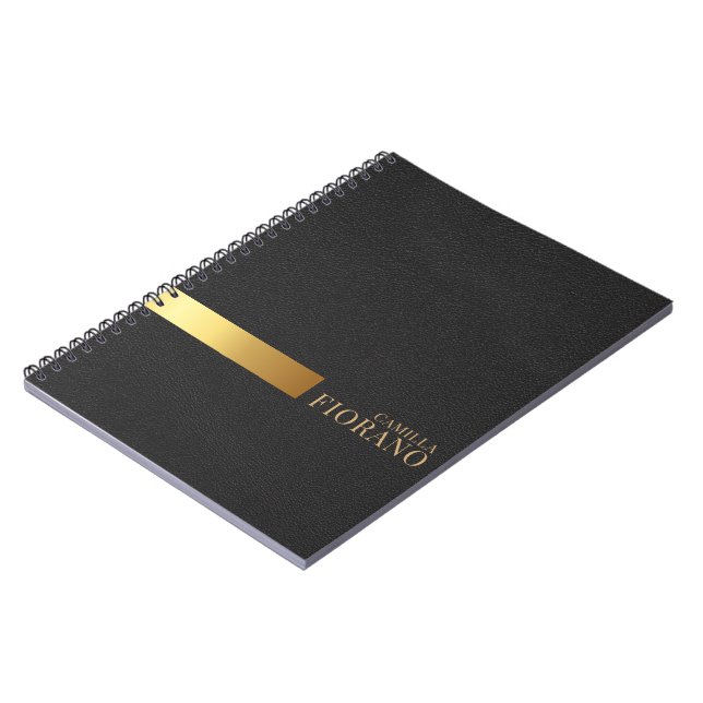 Cuaderno Monograma elegante de cuero de lujo dorado (Lado Izquierdo)