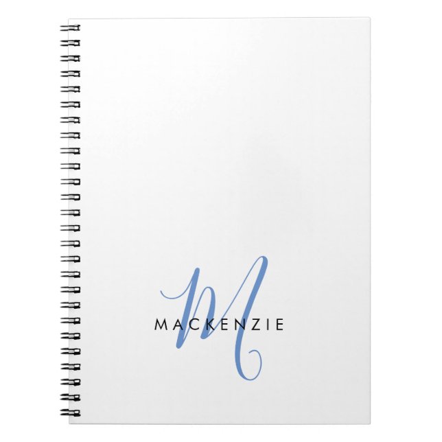 Cuaderno Monograma elegante de escritura azul blanco modern (Frente)