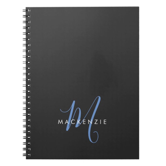 Cuaderno Monograma elegante de escritura azul negro (Frente)