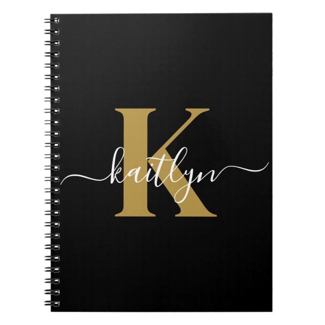 Cuaderno Monograma elegante de escritura de oro negro (Frente)