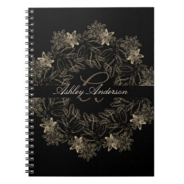 Cuaderno Monograma elegante de escritura floral de Moda neg