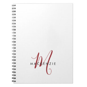 Cuaderno Monograma elegante de escritura roja blanca modern