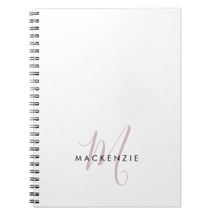 Cuaderno Monograma elegante de escritura rosa Rubor blanco