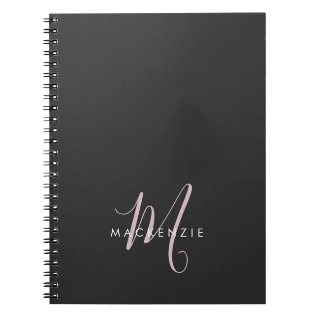 Cuaderno Monograma elegante de escritura rosa Rubor negro m (Frente)