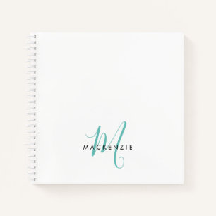 Cuaderno Monograma elegante de escritura Verde azulada blan