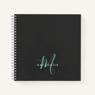 Cuaderno Monograma elegante de escritura Verde azulada negr