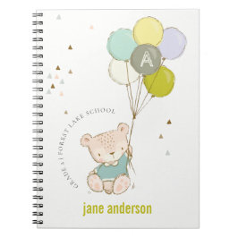 Cuaderno Monograma elegante de globos de oso azul lindo