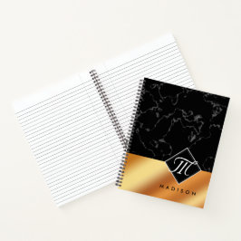Cuaderno Monograma elegante de guion de mármol negro y Reli