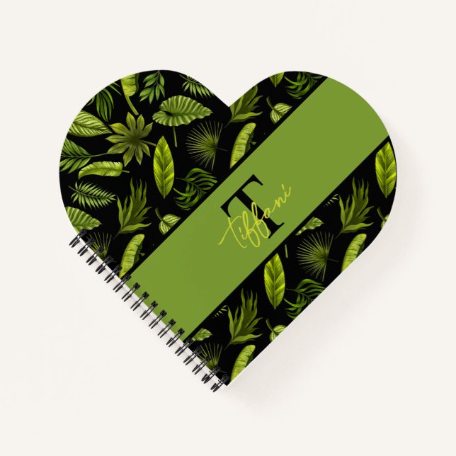 Cuaderno Monograma elegante de hojas tropicales (Anverso)