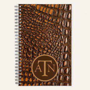 Cuaderno Monograma elegante de la piel del lagarto