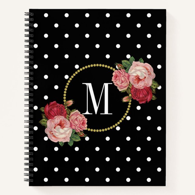 Cuaderno Monograma elegante de las flores negras de Rubor (Anverso)