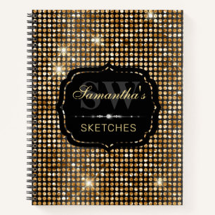 Cuaderno Monograma Elegante de Lunares Brillantes de Oro y
