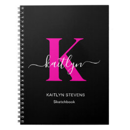 Cuaderno Monograma Elegante de Negro y Rosa Script