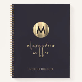 Cuaderno Monograma elegante de oro azul índigo