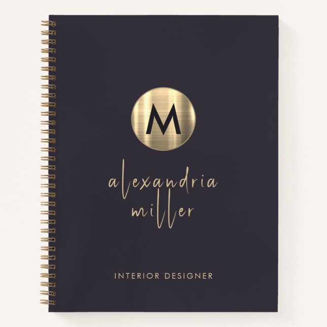 Cuaderno Monograma elegante de oro azul índigo (Anverso)