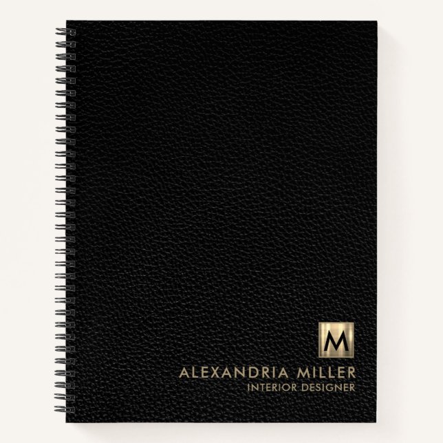 Cuaderno Monograma elegante de oro de cuero (Anverso)