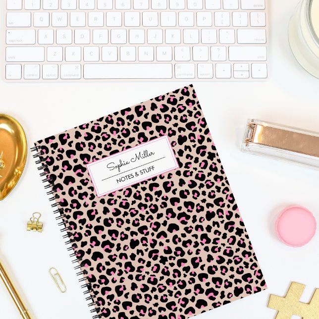 Cuaderno Monograma elegante de patrón de piel de leopardo r (Subido por el creador)