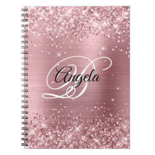 Cuaderno Monograma Elegante de Purpurina Rosa Claro