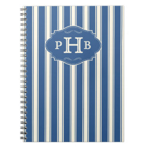 Cuaderno Monograma elegante de tres letras con rayas azules